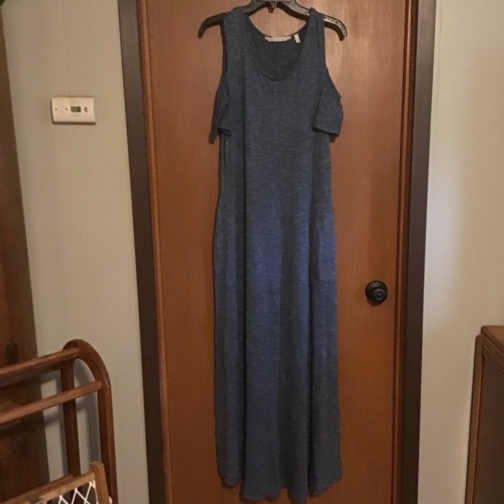 Soft Surroundings Cold-Shoulder Maxi Dress in Heathered Blue L